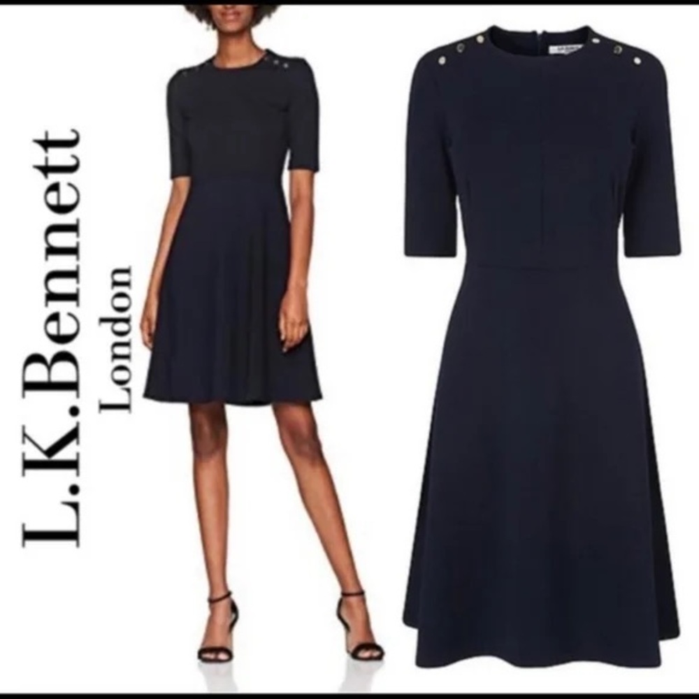 LK Bennett Dark Blue Midi Dress with Button Detail